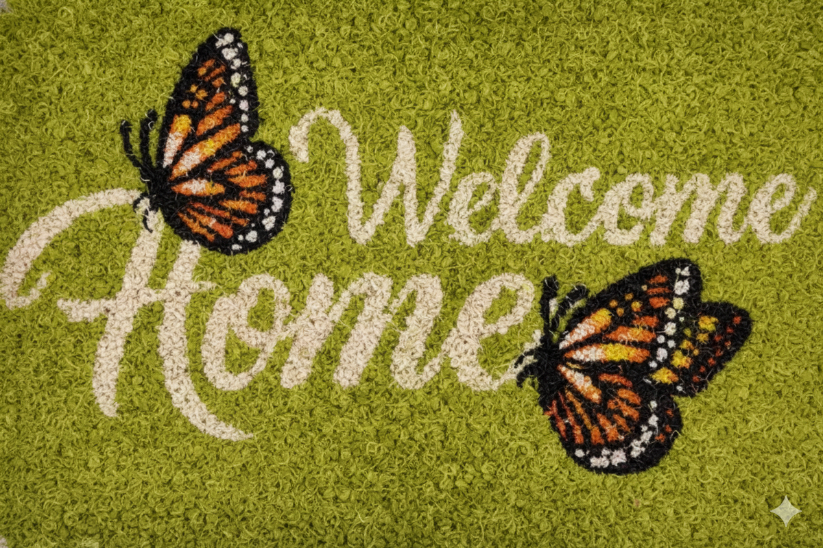 Tapete de fibra de coco estampado 18x28 Welcome Butterflies