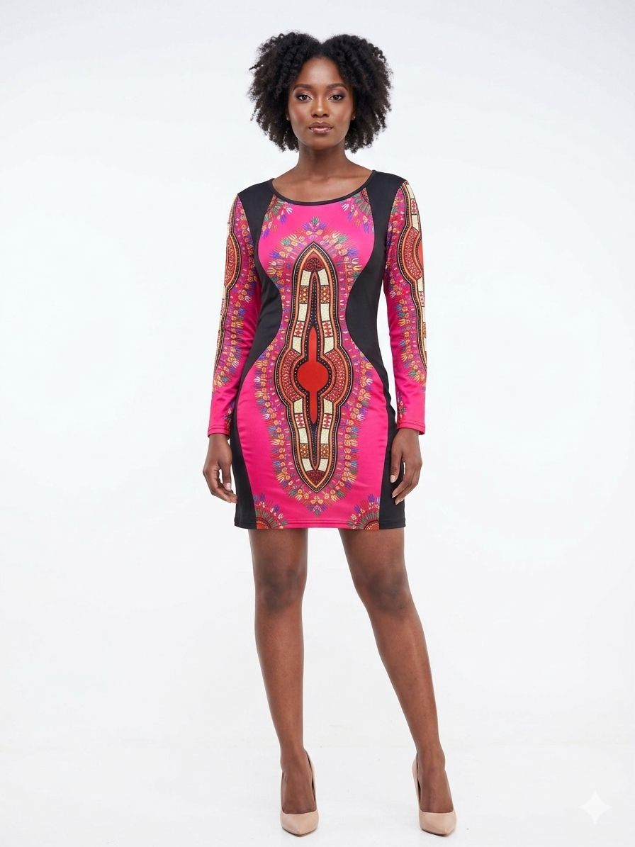 Vestido dashiki multicolor de neopreno