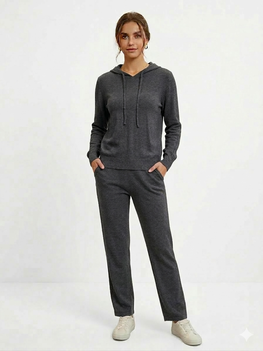 Conjunto de Jersey de Rayas Cuello en V y Pantalón de Mujer 2 Carbón - Liz & Lilli