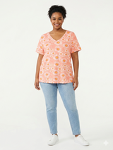 Ladies Plus Size Pink Tops Sunflowers