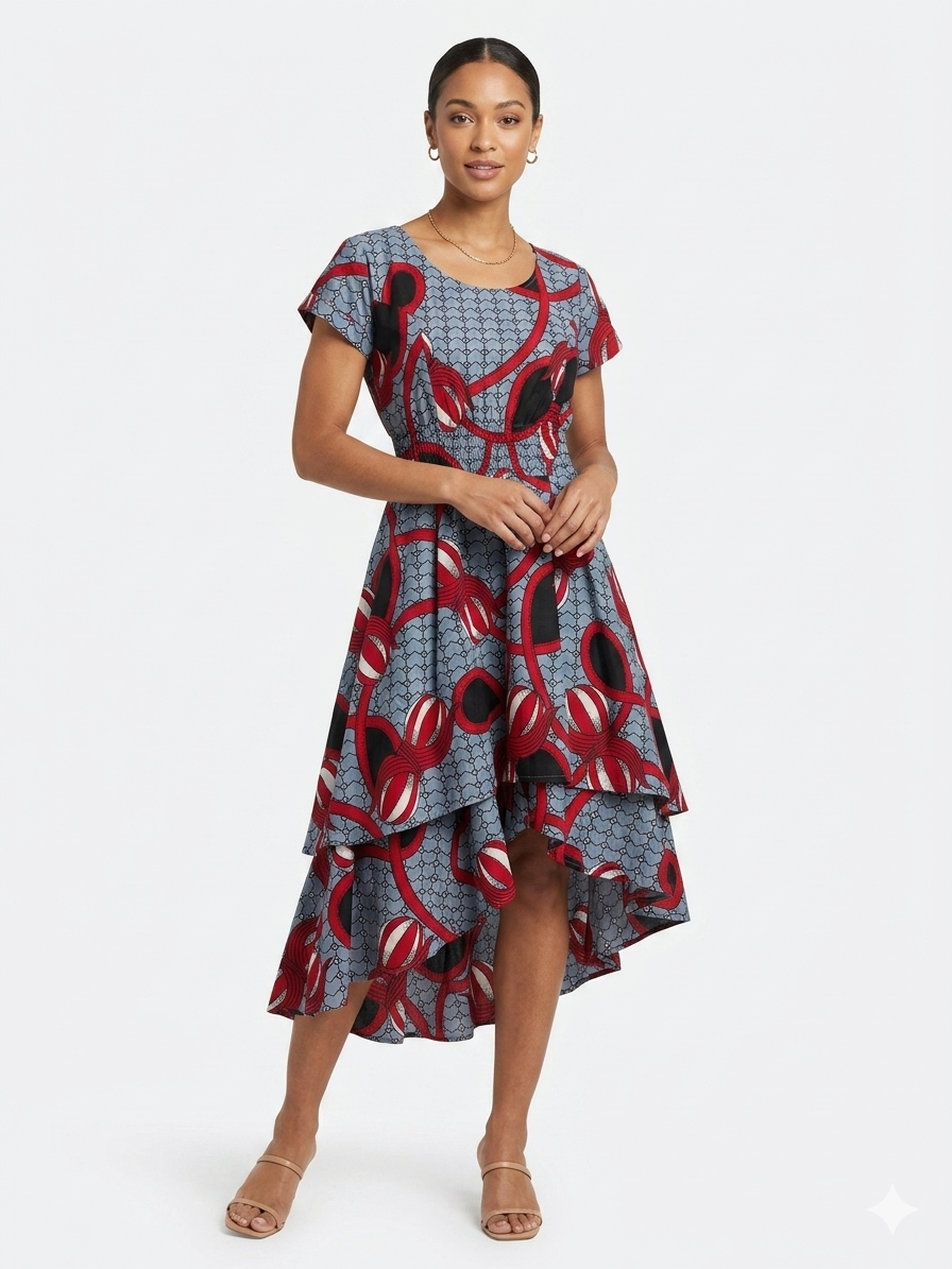 2 Vestido de talla grande de manga corta cansado Rojo-Gris