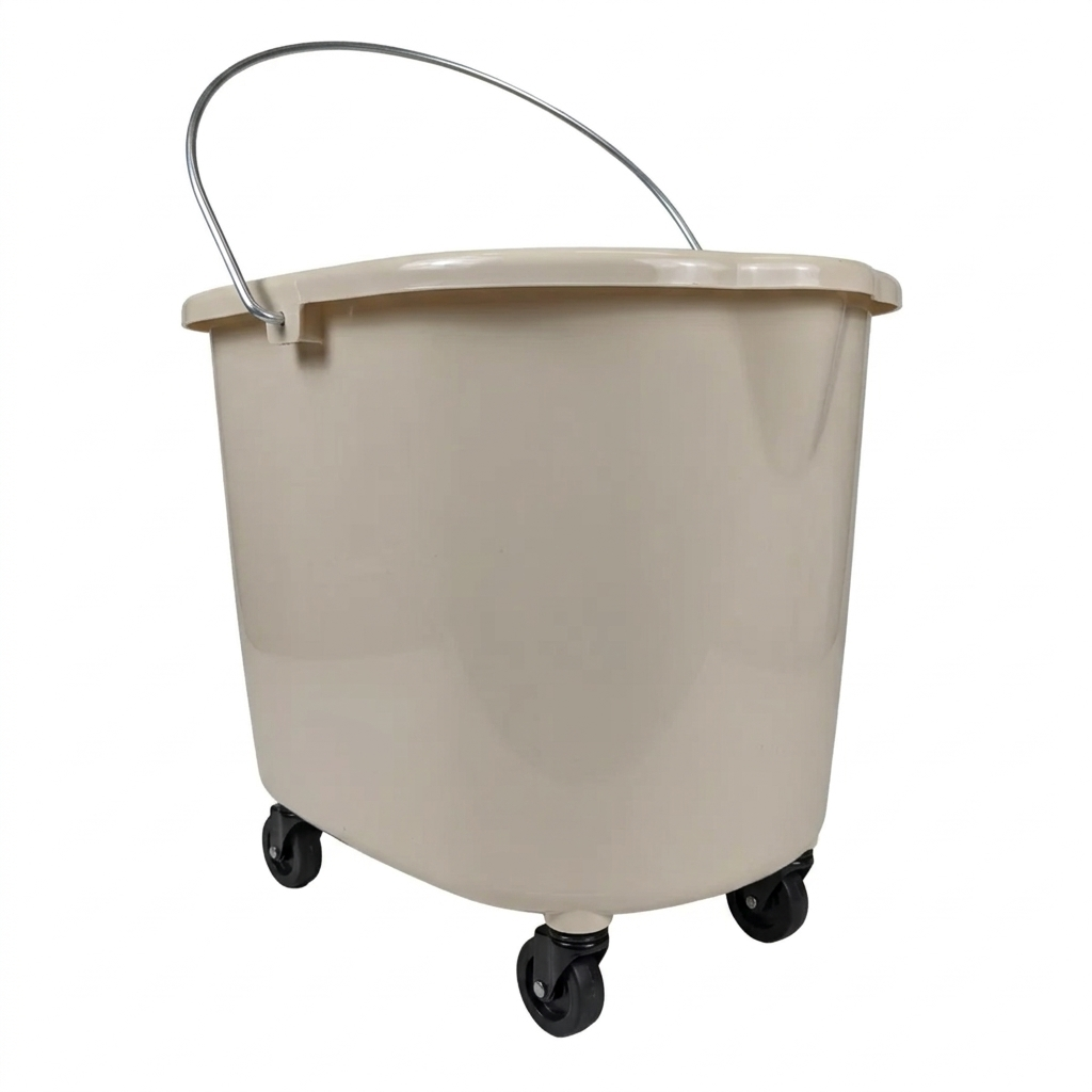 Cubo de fregona de plástico de 4 galones/15 litros con ruedas beige