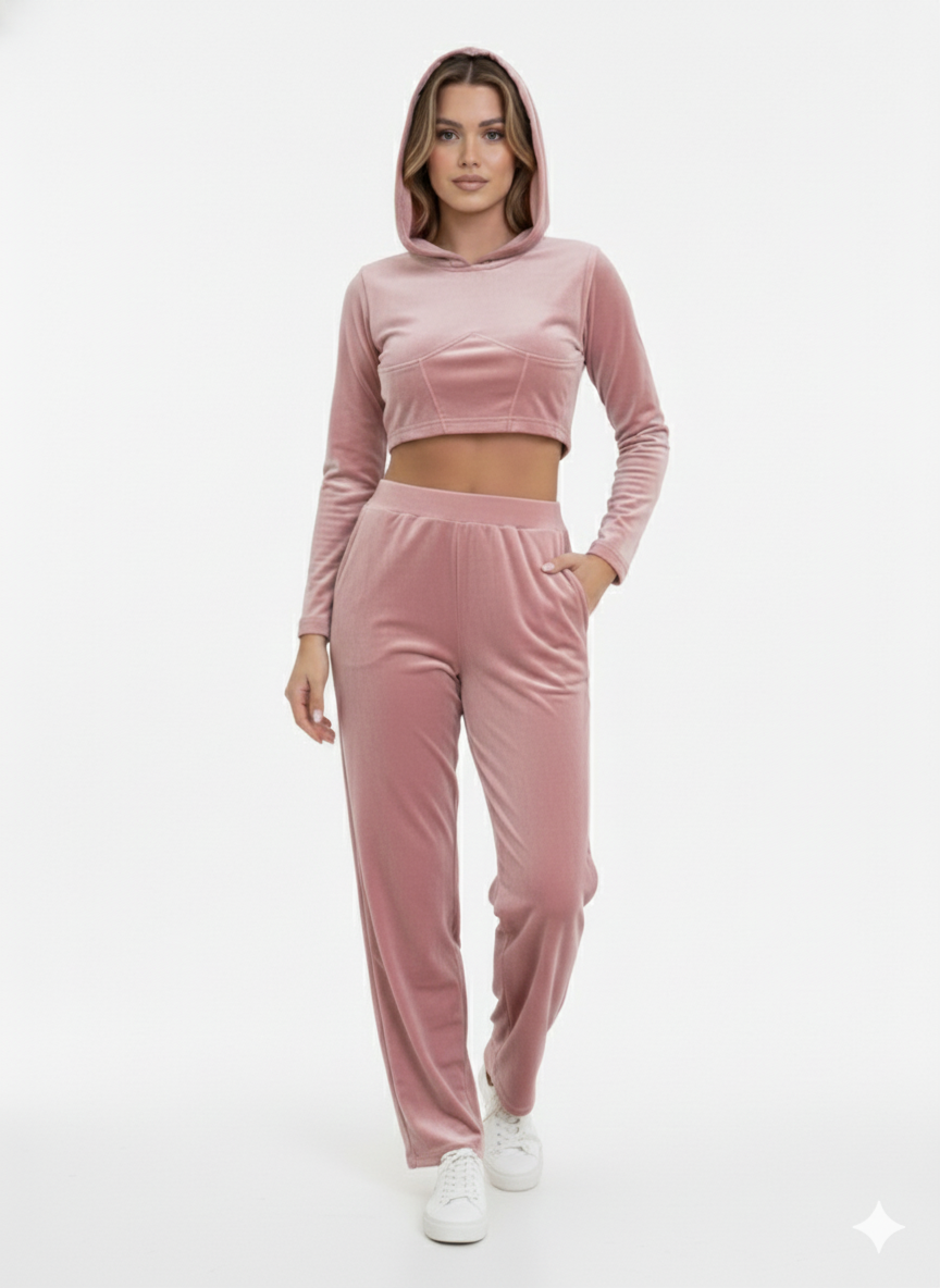 Conjunto de pantalón y sudadera de terciopelo para mujer 2 rosa - Liz & Lilli
