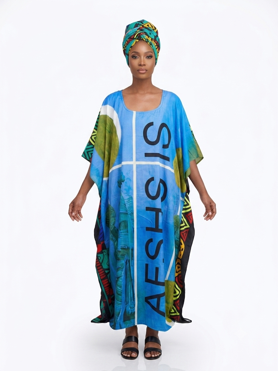 Cafrán largo azul claro estampado - Etnia Negra