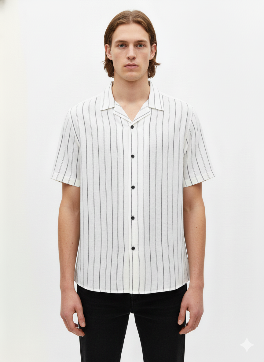 Camisa de manga corta en blanco/azul marino con rayas - Just Blu