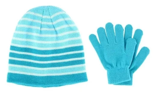 Juego de gorro y guantes de punto para niña (tallas 7-16), azul
