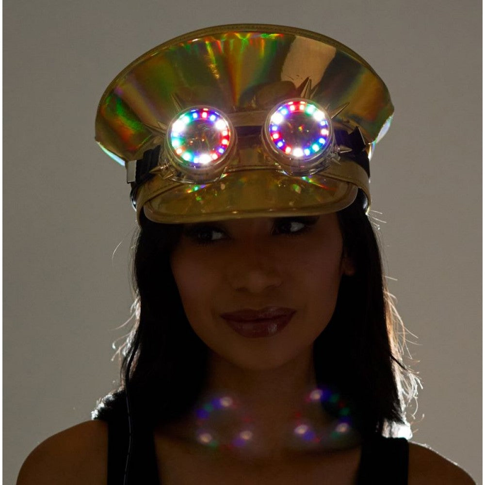 Gold Captain Hat with Light-Up Goggles