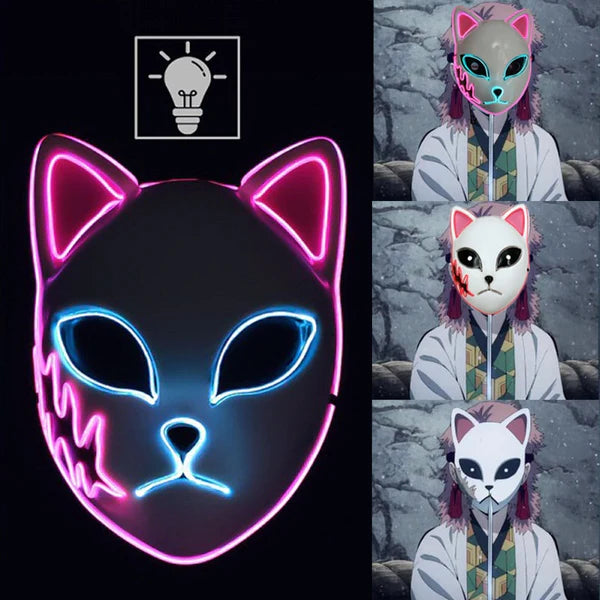 Máscara de gato de anime que brilla en la oscuridad