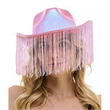 Sombrero de vaquero iridiscente rosa con flecos