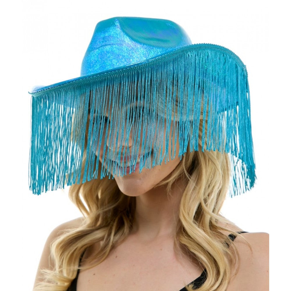 Iridescent Turquoise Fringe Cowboy Hat