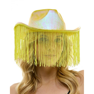 Sombrero de vaquero con flecos amarillo iridiscente