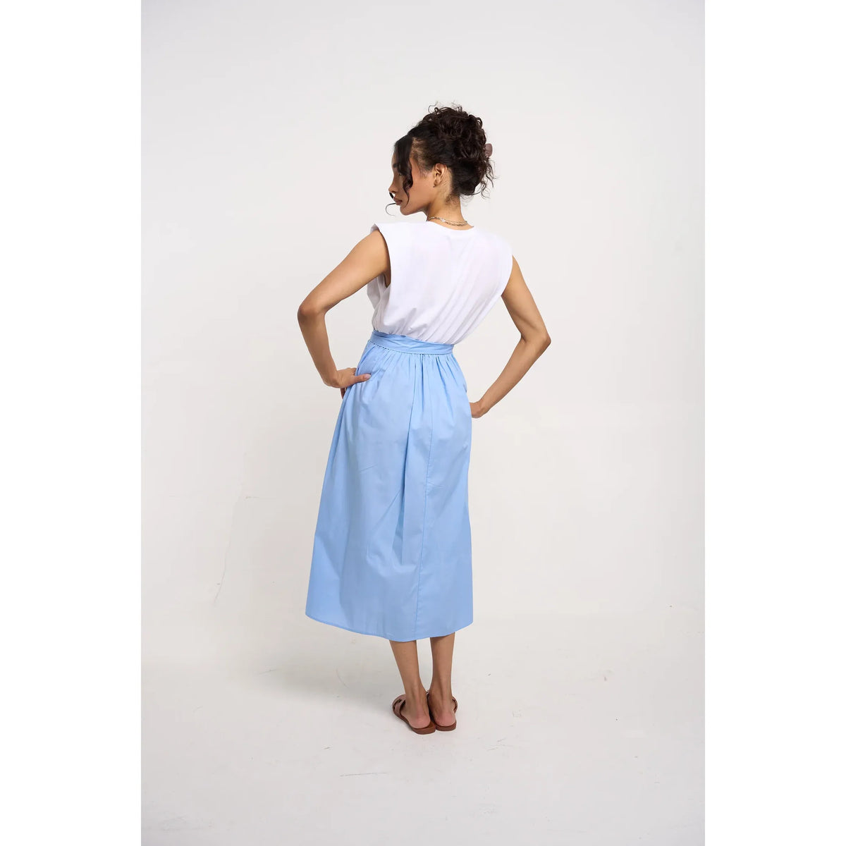 Vestido midi de popelín Oh Darling blanco/azul aciano
