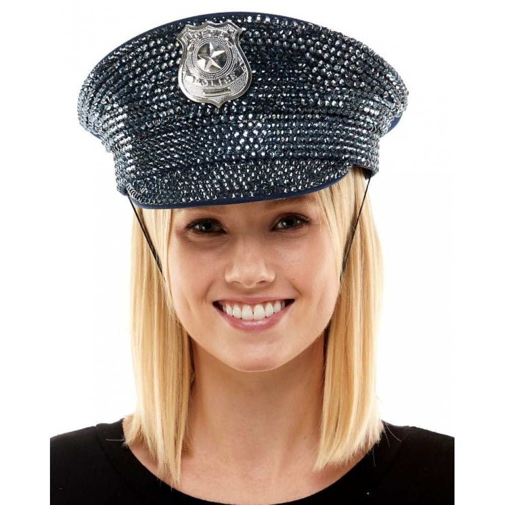 Gorra de policía azul marino con pedrería