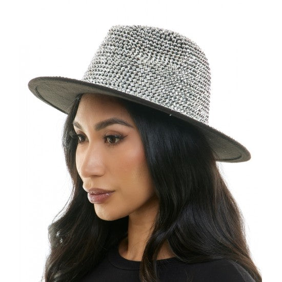 Sombrero de copa plateado con pedrería