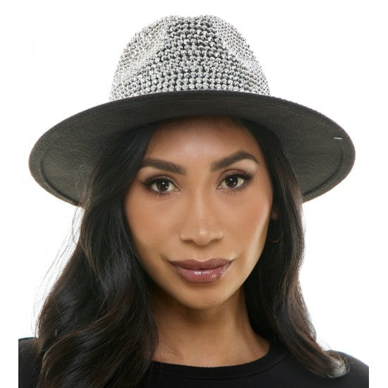 Sombrero de copa plateado con pedrería