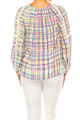 3/4 Sleeve Plaid Top Fuchsia Surf the Web - Hope & Harlow