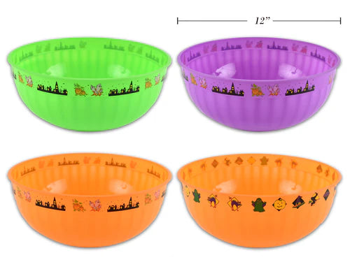 Cuenco de plástico de 12 pulgadas para dulces o truco con calcomanía