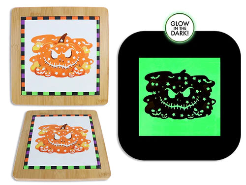 Soporte de cerámica para ollas que brilla en la oscuridad de Halloween con borde de bambú