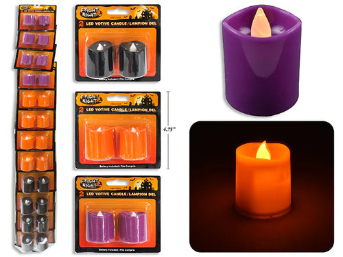 Paquete de 2 velas votivas LED parpadeantes de Halloween. B/N