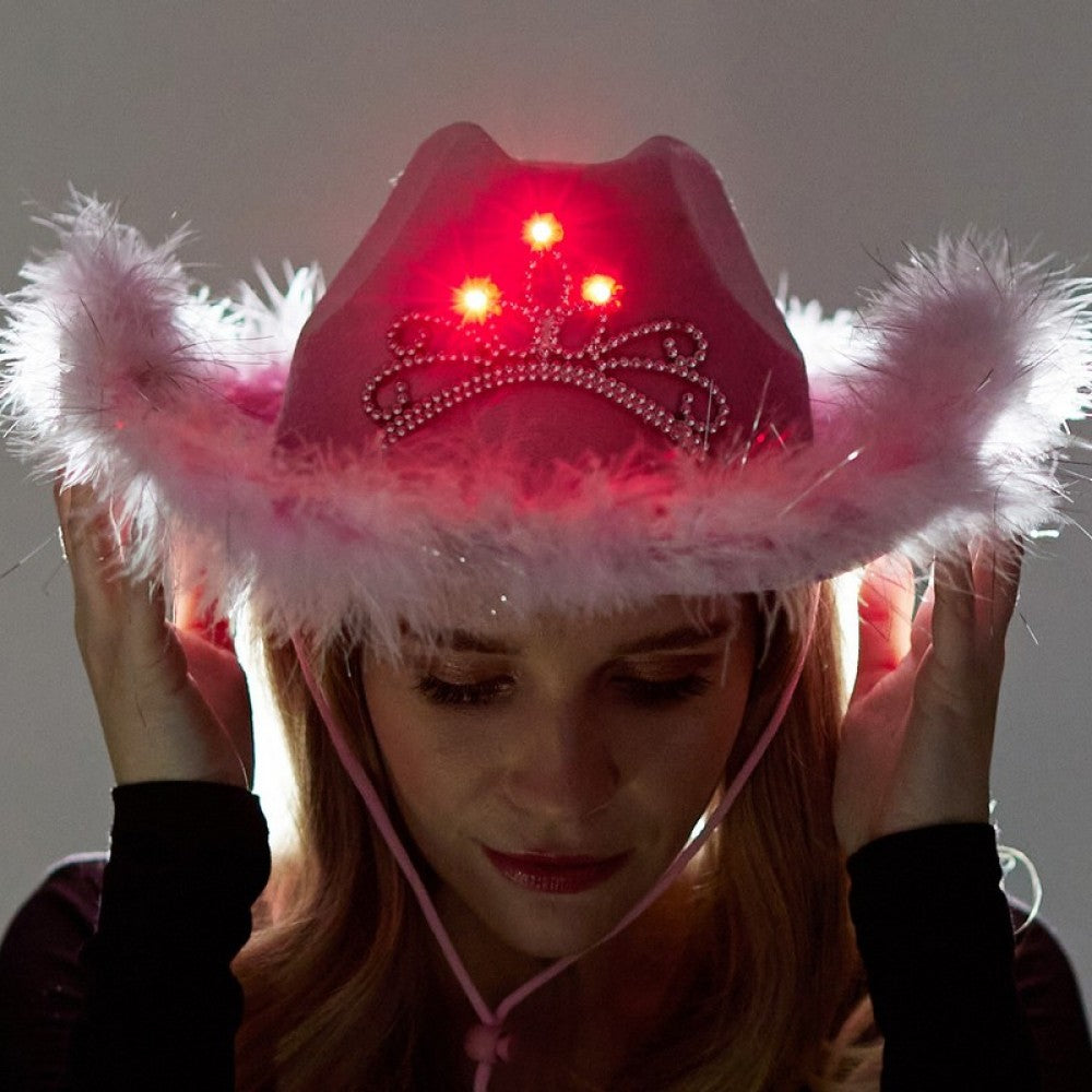 Sombrero de vaquero de princesa rosa con luces