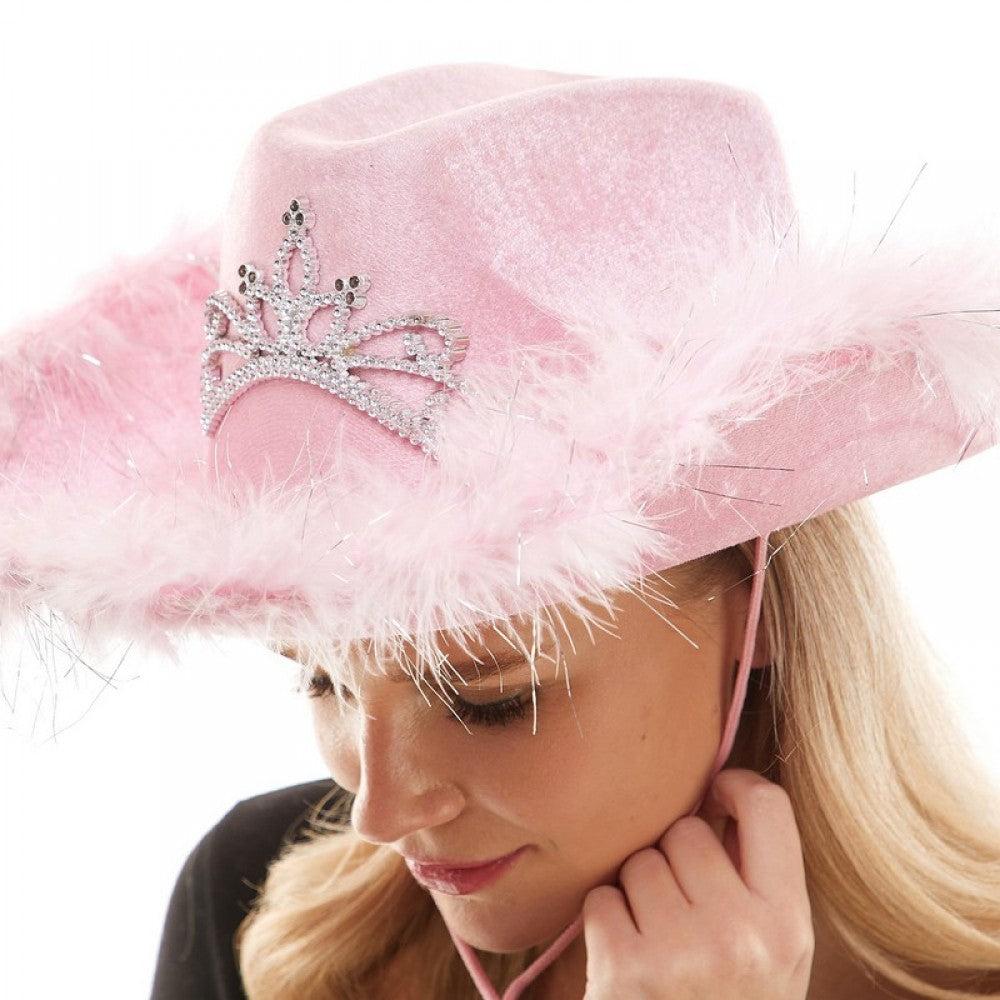 Sombrero de vaquero de princesa rosa con luces
