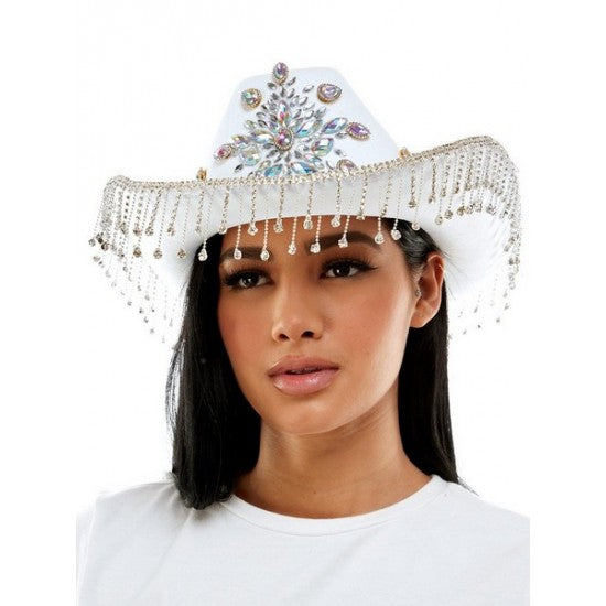 Sombrero de cowboy blanco prémium con joyas