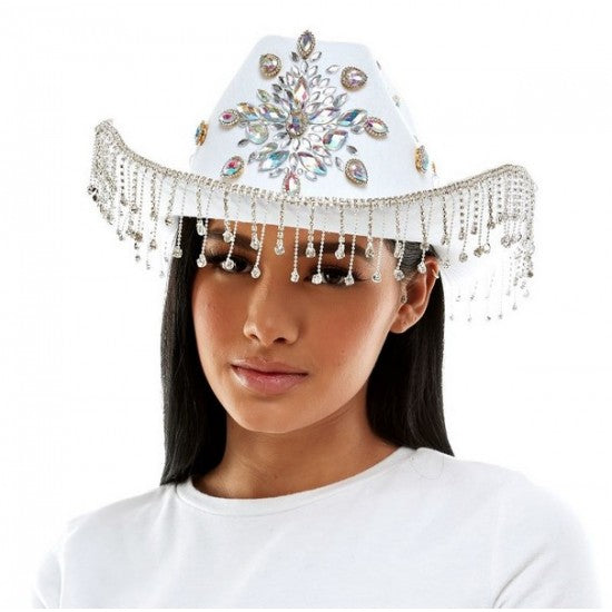 Sombrero de cowboy blanco prémium con joyas