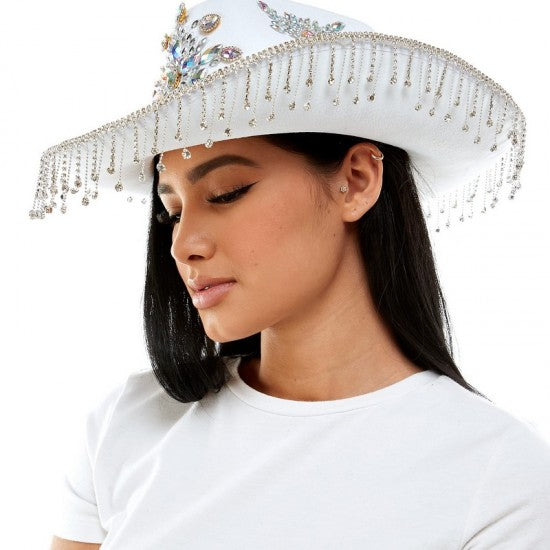 Sombrero de cowboy blanco prémium con joyas
