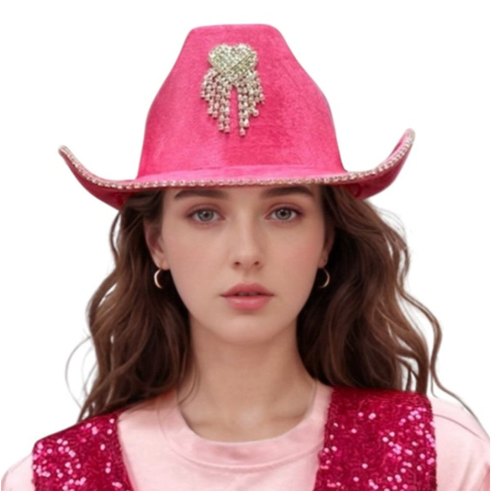 Sombrero Vaquero con Gema de Corazón Rosa