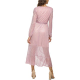 Vestido Metálico Cruzado Manga Larga Rosa - Kensie