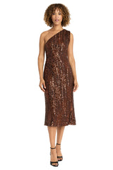 Vestido de cóctel ajustado elegante de lentejuelas midi marrón - Maggy London