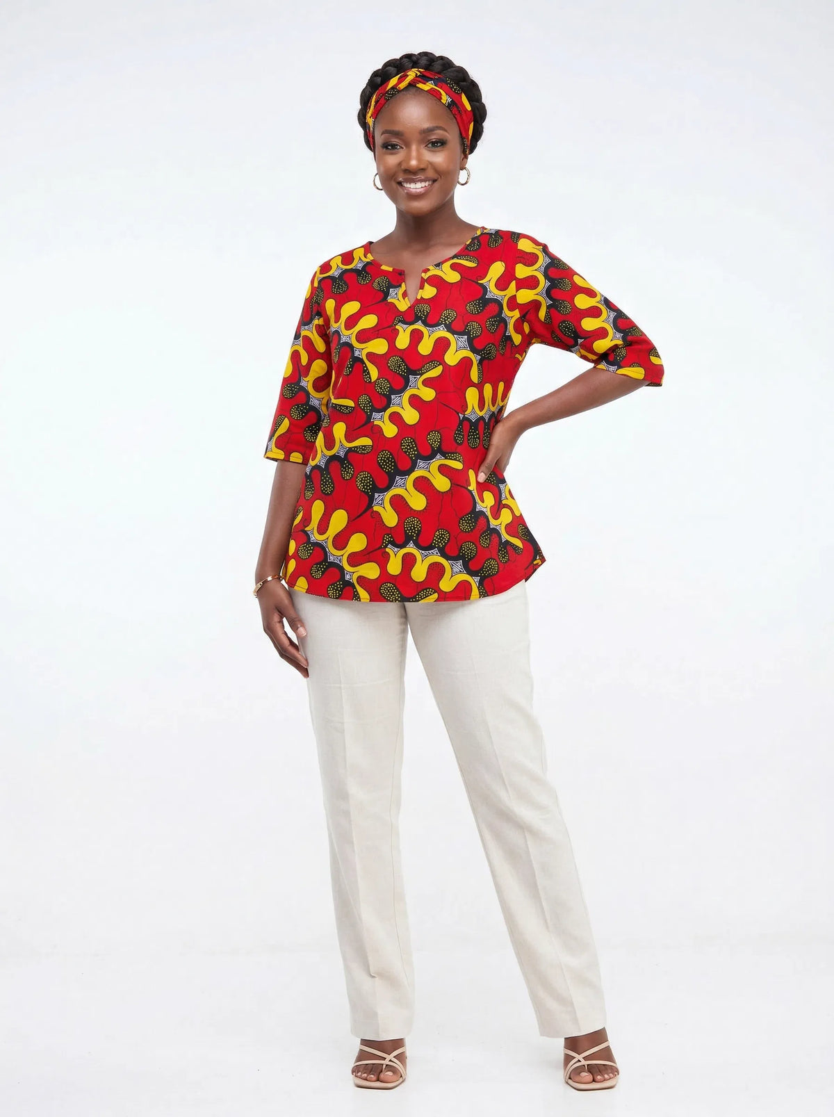 Camisa de mujer rojo-amarillo-azul (Etnia negra)