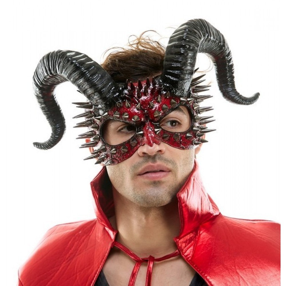 Black & Red Devil Horn Spike Mask