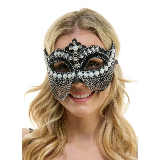 Black Jeweled Mask with Chains