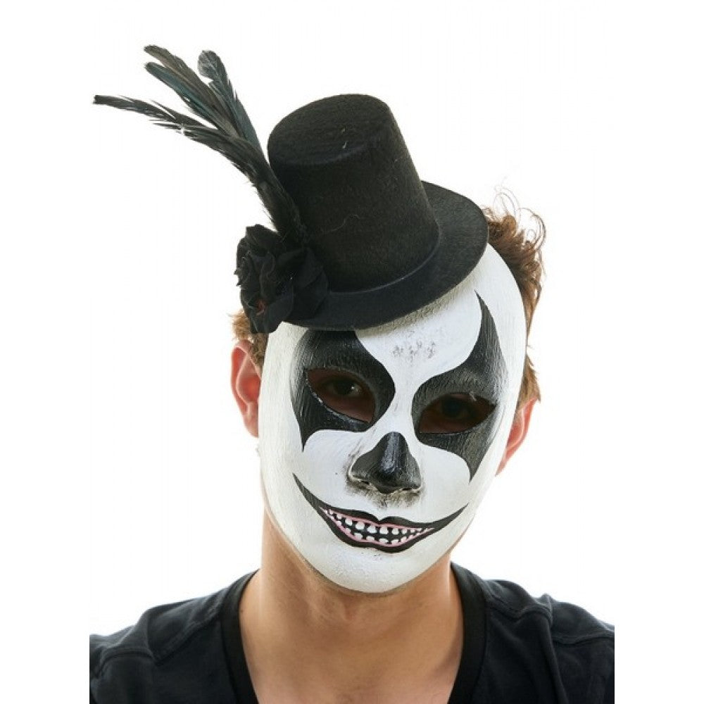 Creepy Clown Face Mask with Mini Top Hat