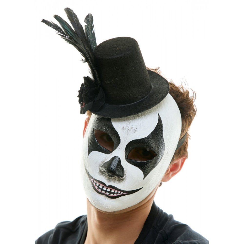 Creepy Clown Face Mask with Mini Top Hat