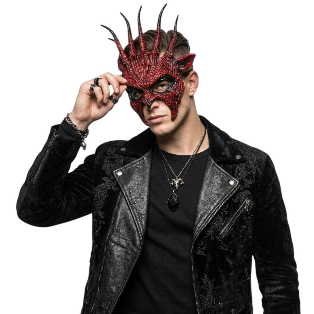 Red Spiked Horn Demon Mask