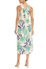 Palm Print Hi-Lo Midi Dress Ivory/Green  - Maggy London