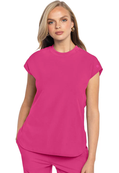 Top rosa de cuello redondo
