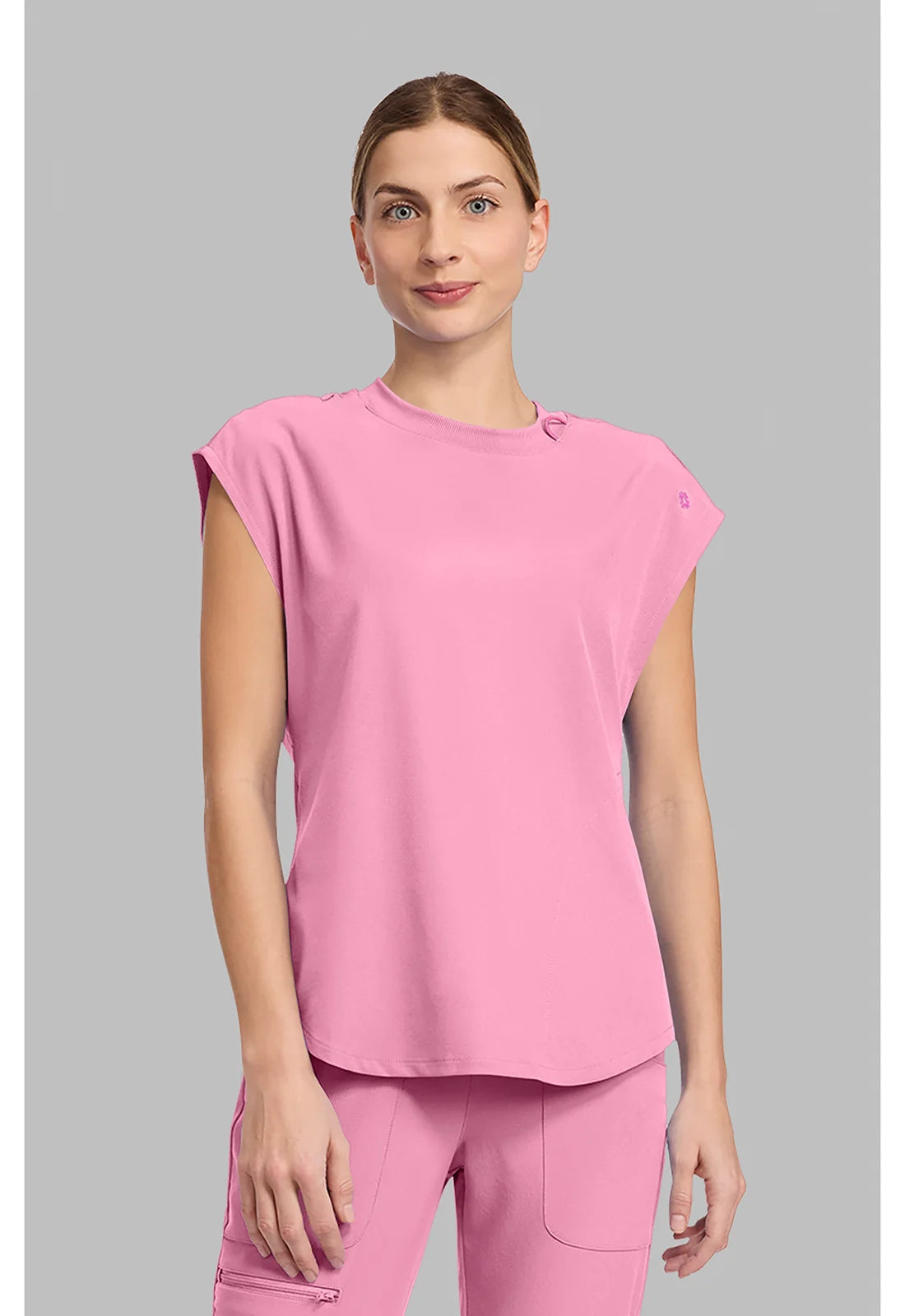 Top rosa de cuello redondo