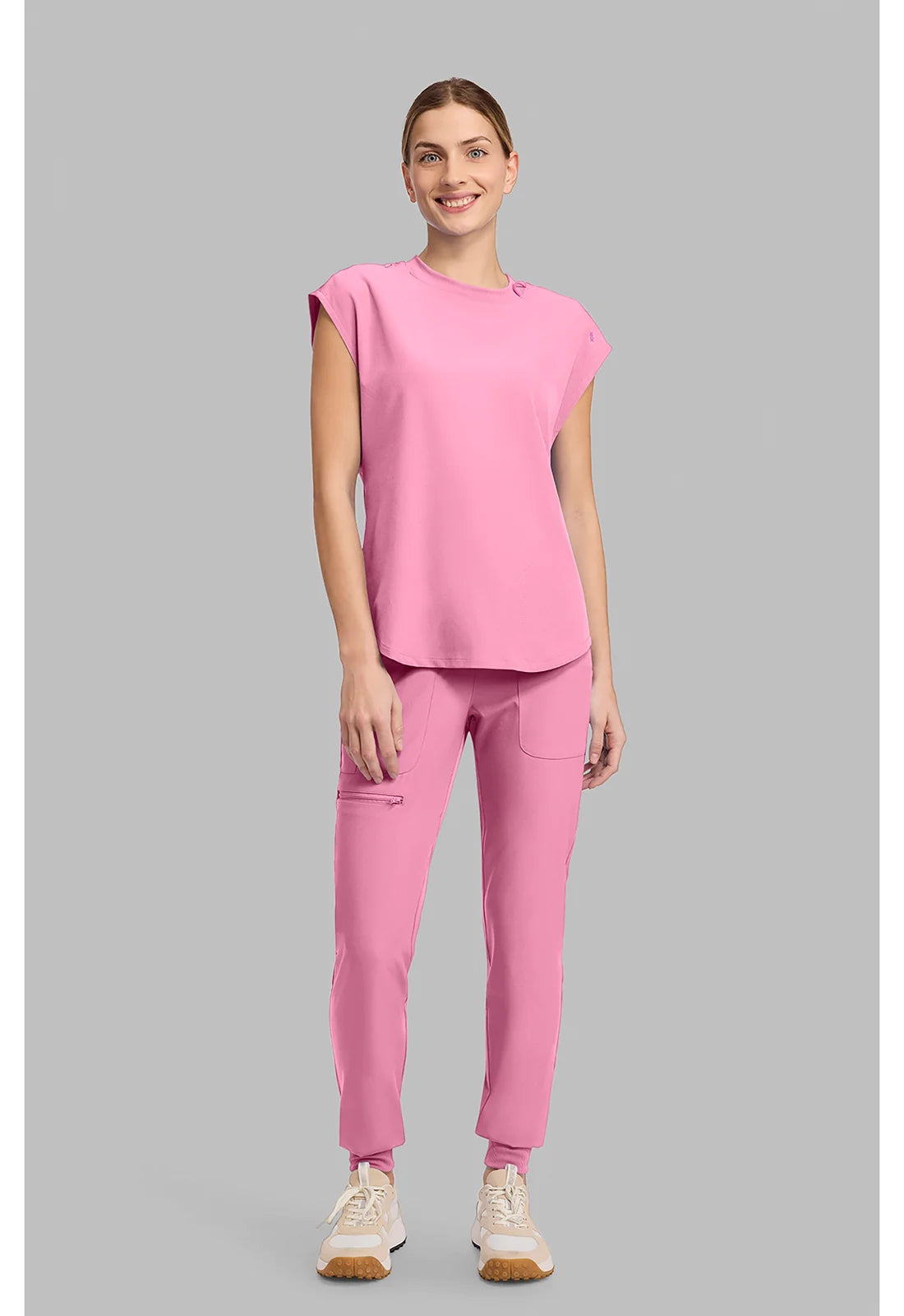 Top rosa de cuello redondo