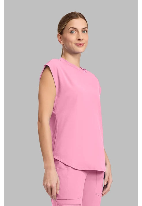 Top rosa de cuello redondo