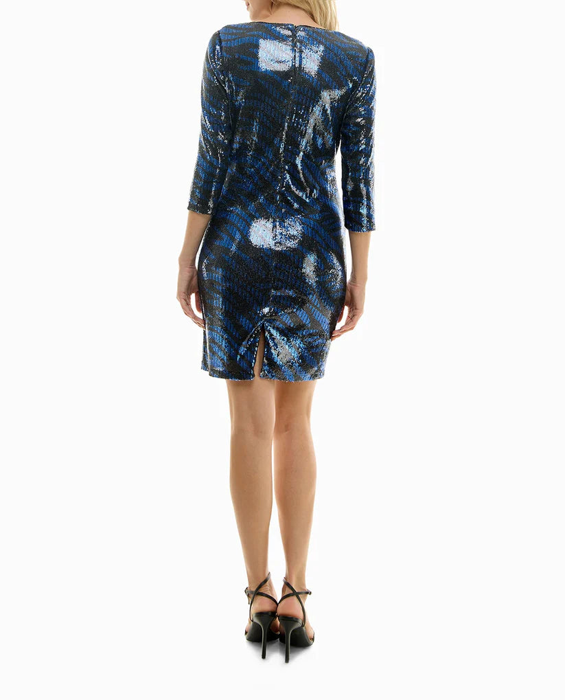 Vestido Tubo Midi de Lentejuelas Cebra Cobalto - Nicole Miller