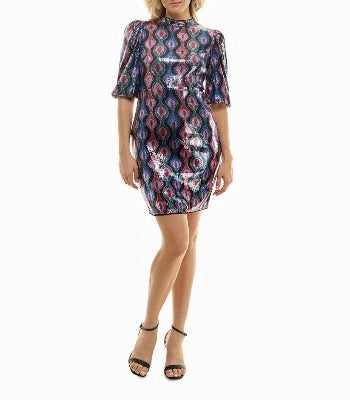 Vestido estampado con lentejuelas y corte en A - Nicole Miller