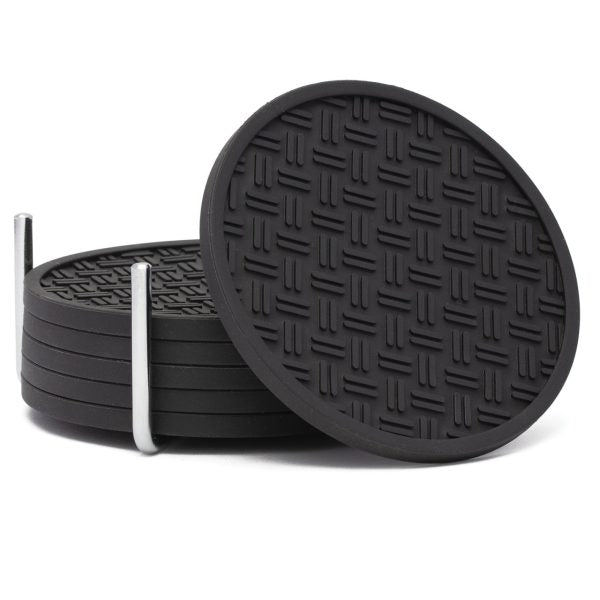 POSAVASOS NEGROS EN SOPORTE CROMADO JUEGO DE 6