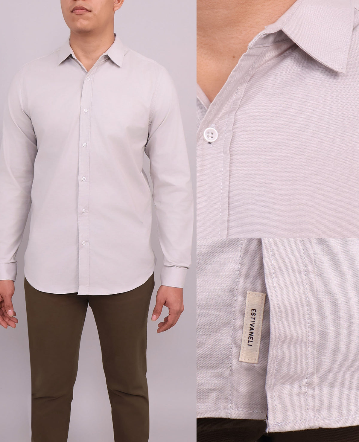 Men's Gray Long Sleeve Oxford Shirt
