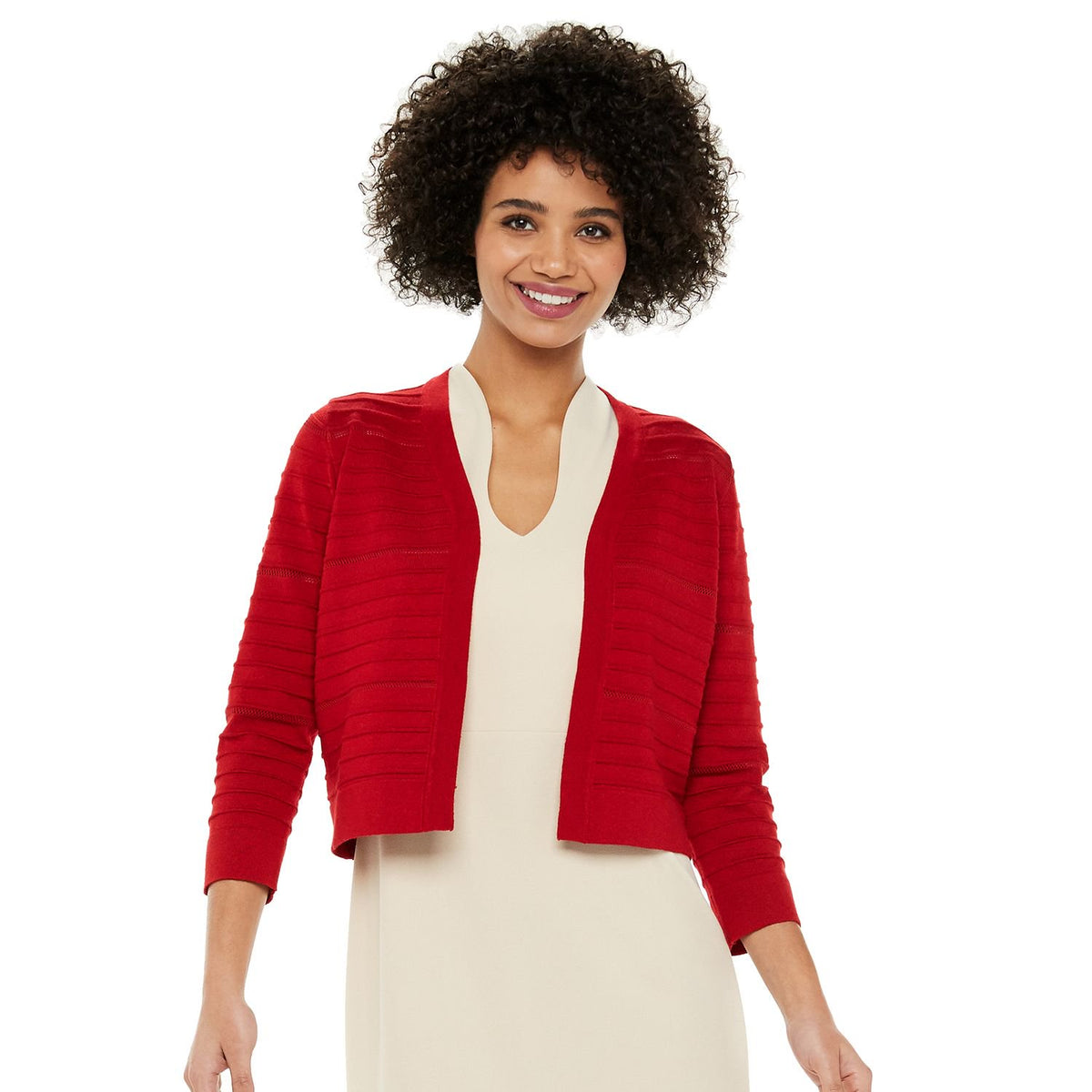 Chaqueta de punto acanalado de manga larga con franjas, rojo - Nina Leonard