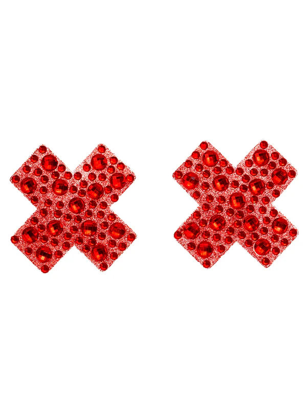 X-Factor Rhinestone Nipple Covers Red