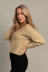 Suéter dolman Lurex con cuello en V Dorado - Ninety Clothing Co