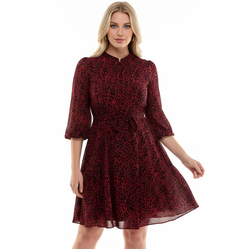 Vestido midi estampado de manga 3/4 en magenta - Nanette Lepore